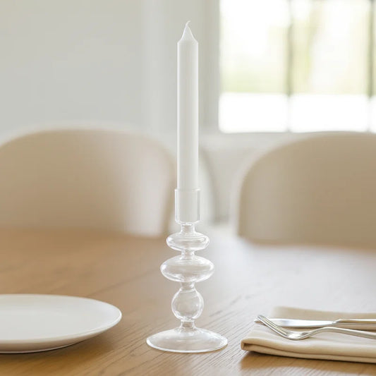 Sculptural Glass Candle Holder with Rounded Accent Base - Modern Tabletop Candle Holder for Coffee Table Display - Decorative Candle Stand Holder for Any Room - 7"