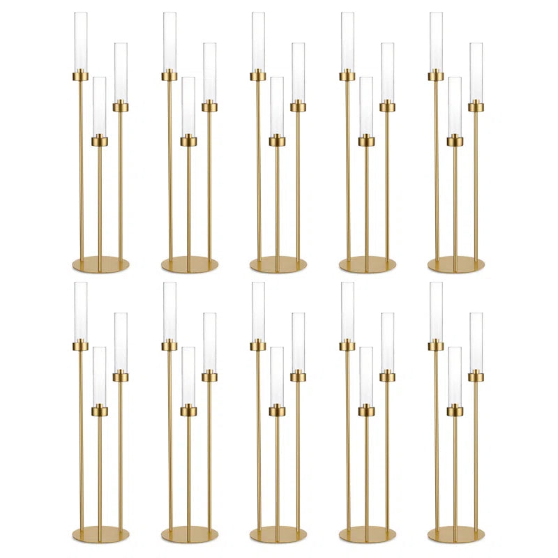 10pcs Metal Candlestick Holder With Acrylic Lampshade 34in Tall