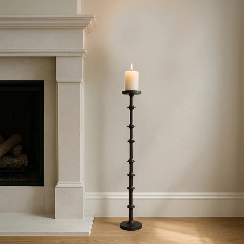 Adel Modern Metal Wood Aluminum Candle Holder for Pillar or Taper Candles Decorative Single Candleholder Stand Contemporary Accent Decor Candlestick Holder Display Pedestal Home Decor