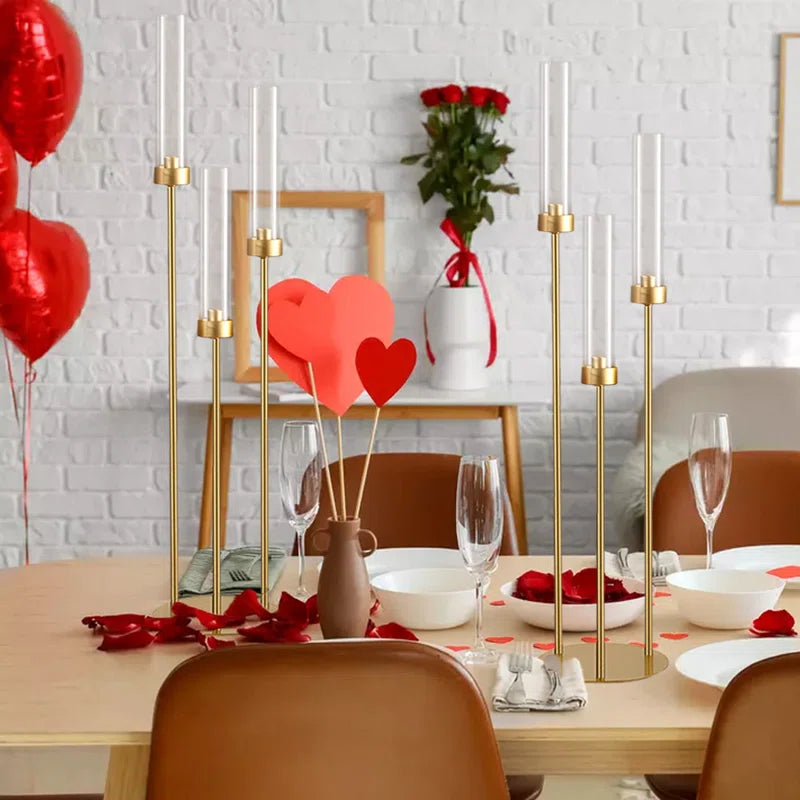 10pcs Metal Candlestick Holder With Acrylic Lampshade 34in Tall