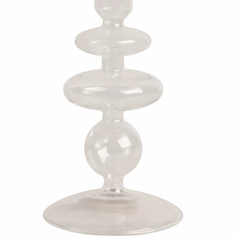 Sculptural Glass Candle Holder with Rounded Accent Base - Modern Tabletop Candle Holder for Coffee Table Display - Decorative Candle Stand Holder for Any Room - 7"