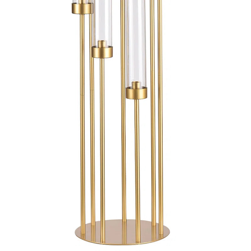 4pcs 7 Arms Candlestick Holder With Acrylic Lampshades For Wedding,48 Inch Tall Gold Floor Candelabra Centerpieces For Birthday Party Home Decoration Fit Led Taper Candles