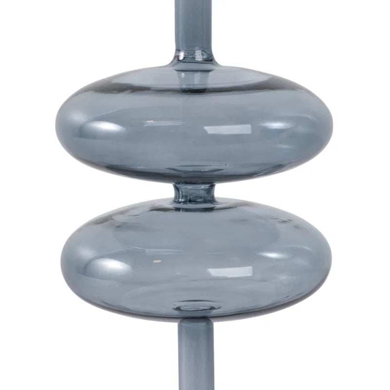Modern Sculptural Glass Candle Holder for Tabletop Accent - Decorative Taper Candlestick Holder for Dining Room Decor - Blue