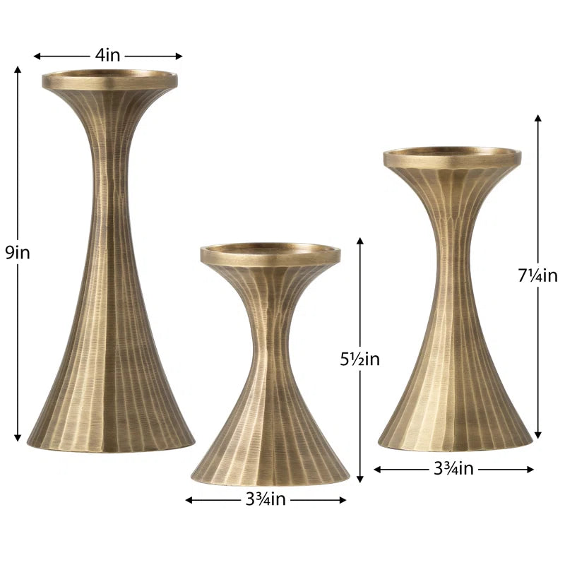 Set of 3 Aluminum Handmade Decorative Pillar Candle Holders (Brass)