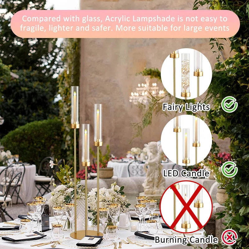 10pcs Metal Candlestick Holder With Acrylic Lampshade 34in Tall