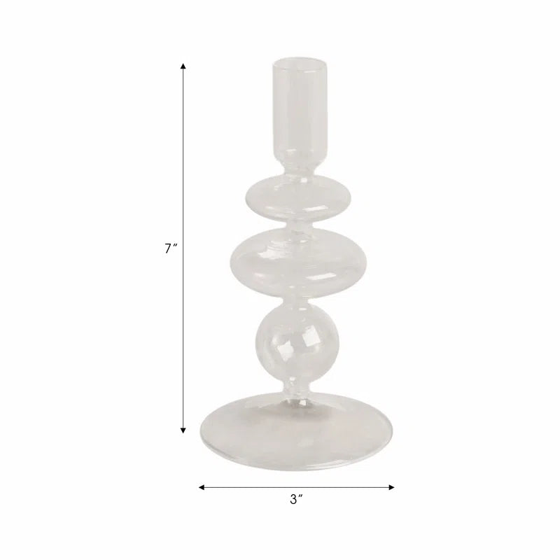 Sculptural Glass Candle Holder with Rounded Accent Base - Modern Tabletop Candle Holder for Coffee Table Display - Decorative Candle Stand Holder for Any Room - 7"