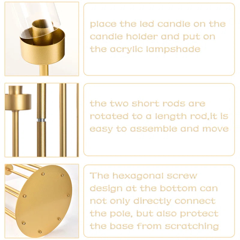 4pcs 7 Arms Candlestick Holder With Acrylic Lampshades For Wedding,48 Inch Tall Gold Floor Candelabra Centerpieces For Birthday Party Home Decoration Fit Led Taper Candles