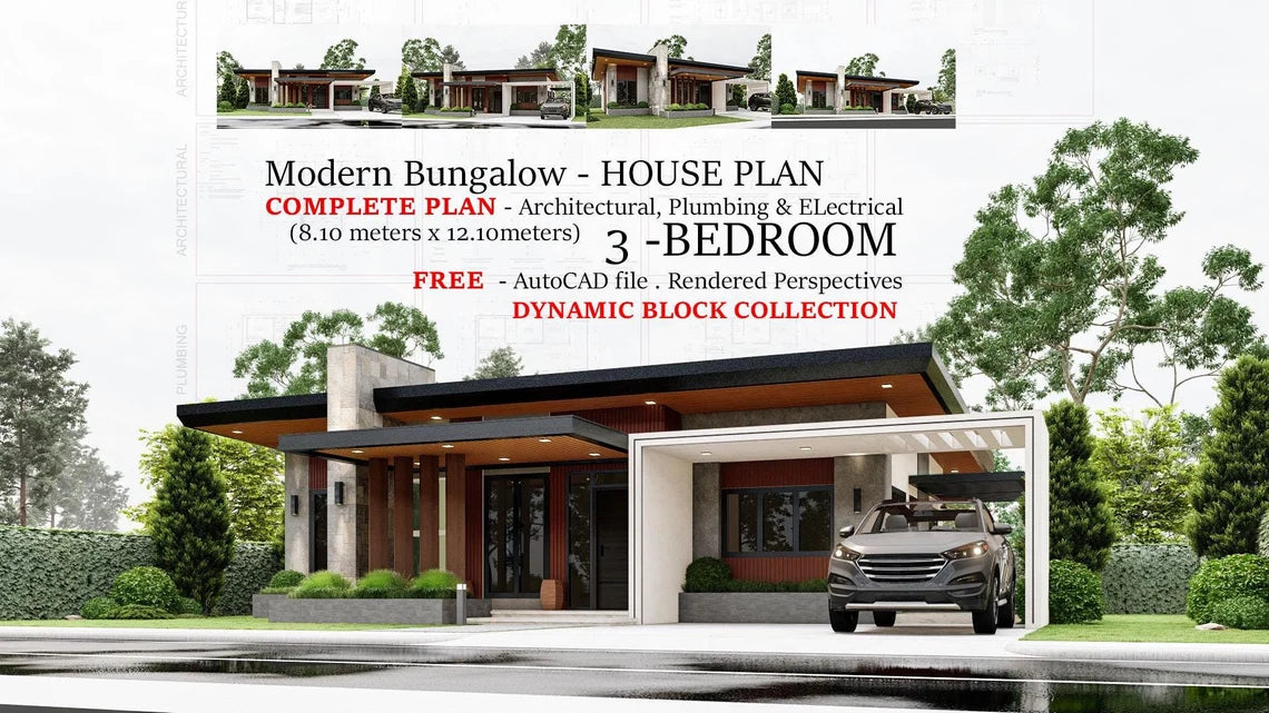 Modern House plan Bungalow - 8.10meters x 12.10meters | House plan | Architectural Floor plan | Mosern house | House Blueprint | Dream house