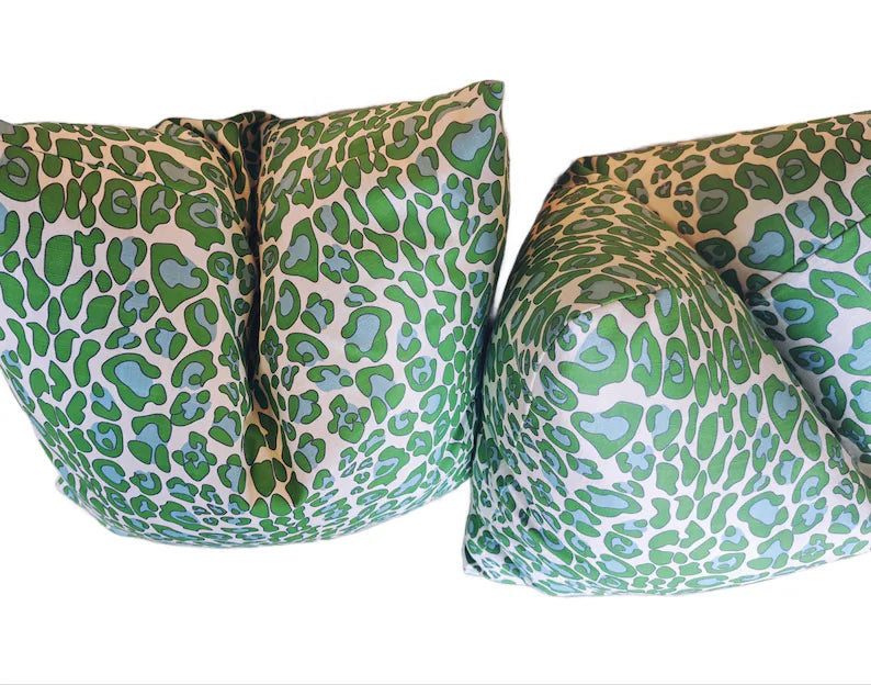 Bright green Blue Leapard print pillow