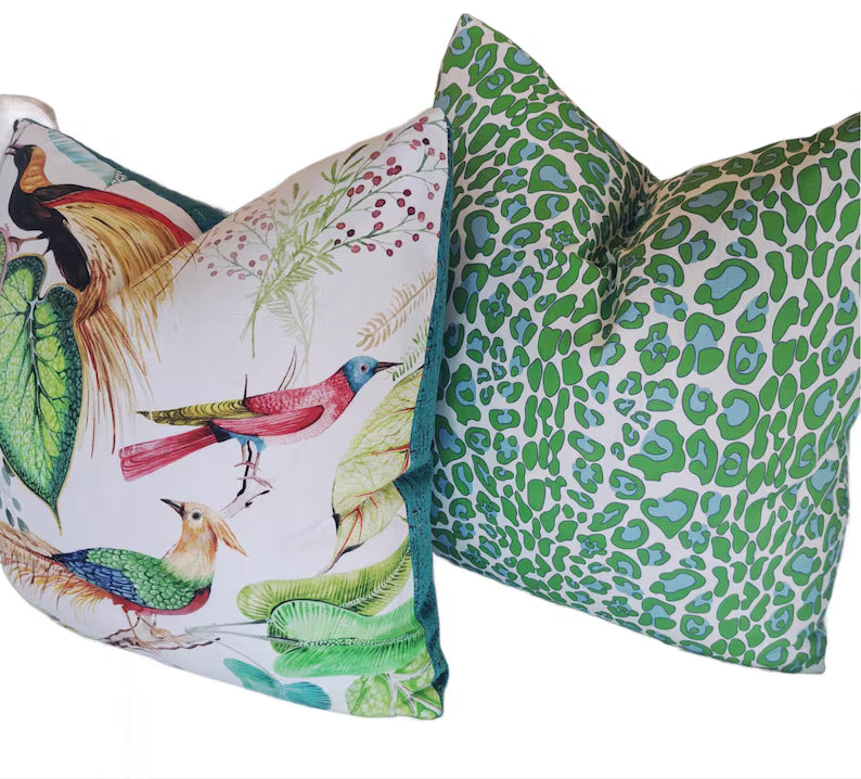 Bright green Blue Leapard print pillow