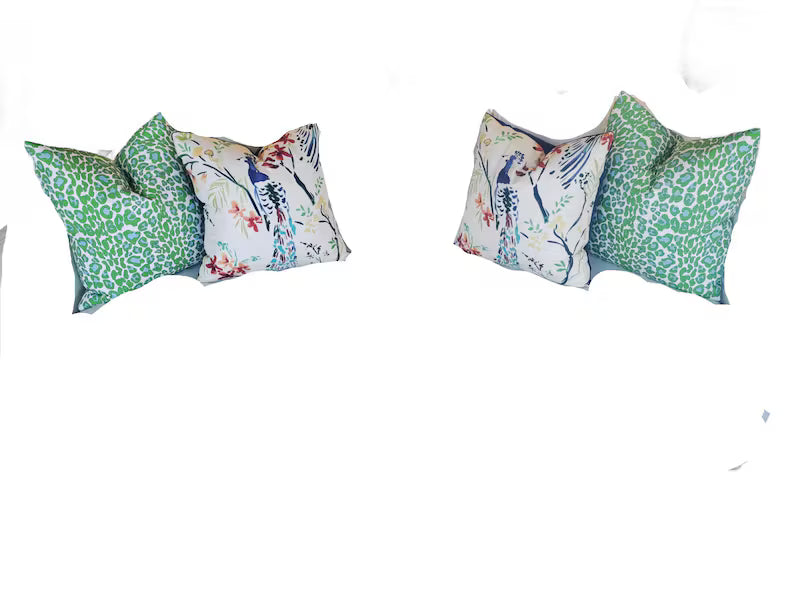 Bright green Blue Leapard print pillow